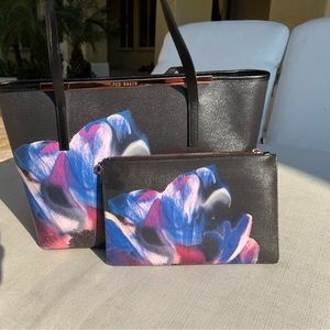 RARE Ted Baker London Black Floral Leather Tote